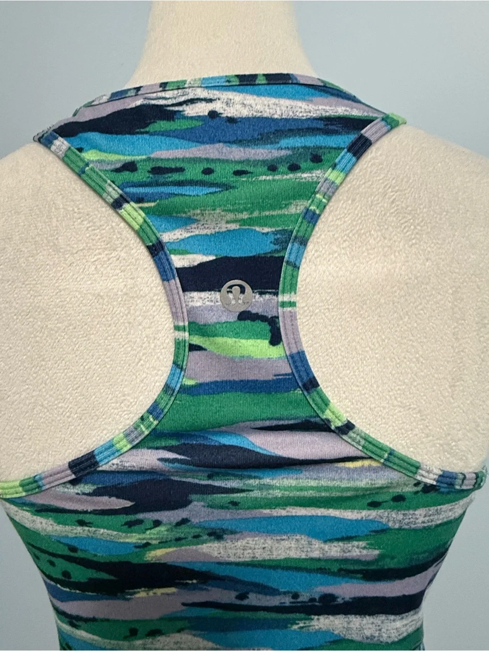 Lululemon Racerback Longline Tank Tunic Abstract Stripe Green Blue Size 10